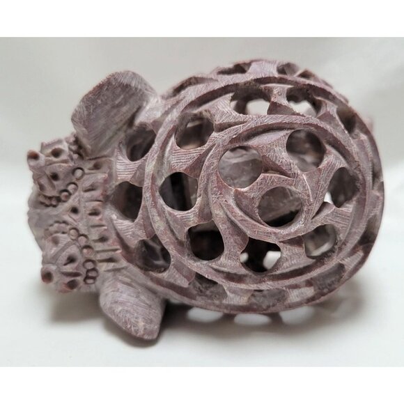 Vintage Hand Carved Soapstone Jali Design Mother Elephant Figure Baby Inside - Picture 6 of 7